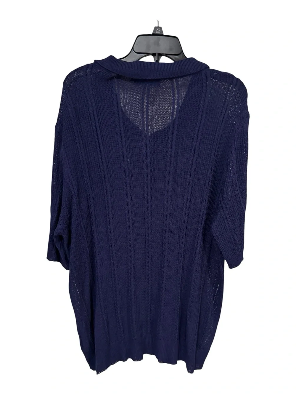 Dino Tabucci 2XL Navy Blue Rib Knit Polo Shirt Retro Open Knit Short Sleeve